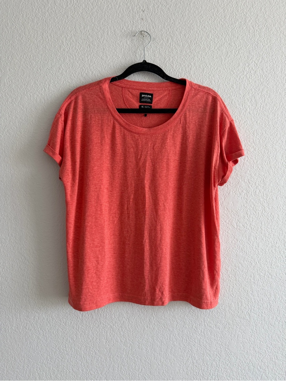 Prana Cozy Up T-Shirt coral orange Hemp UPF 30+ Hiking Outdoors XL